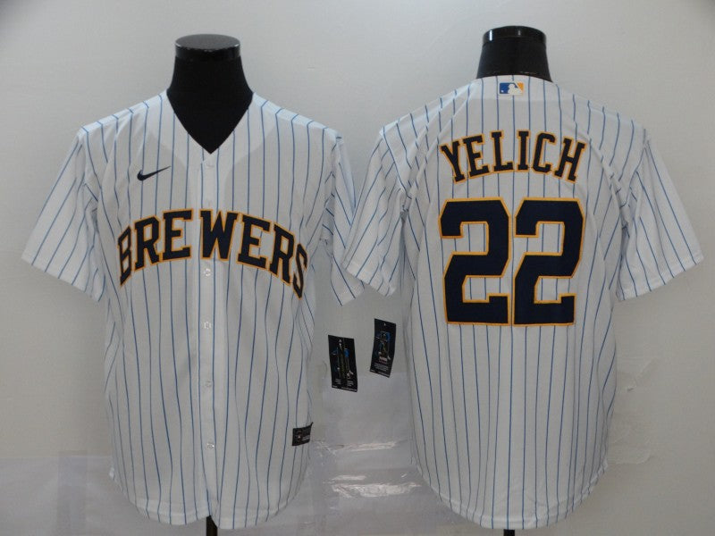 Men's Milwaukee Brewers Christian Yelich #22 MLB White Player Sewn jersey