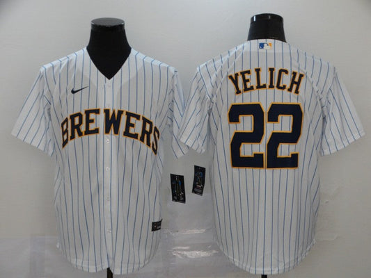 Men's Milwaukee Brewers Christian Yelich #22 MLB White Player Sewn jersey