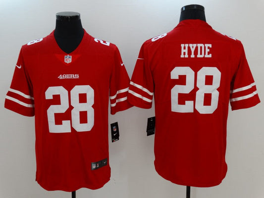 Men's San Francisco 49ers Carlos Hyde #28 Red Game jersey