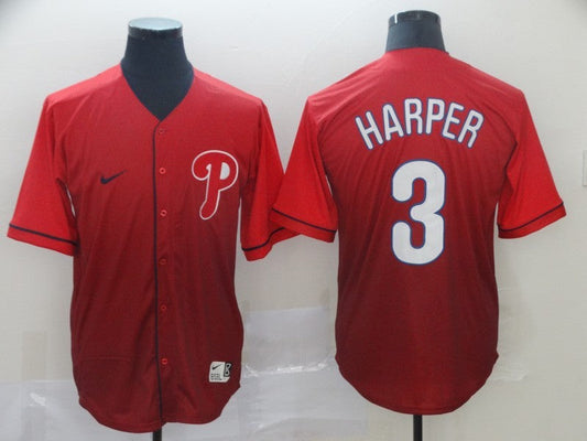 Men's Philadelphia Phillies Bryce Harper #3 Red Stitched jersey