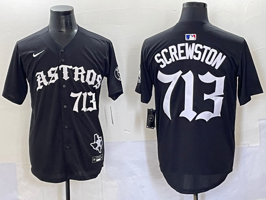 Men's Houston Astros Screwston #713 Black Team Player Jersey