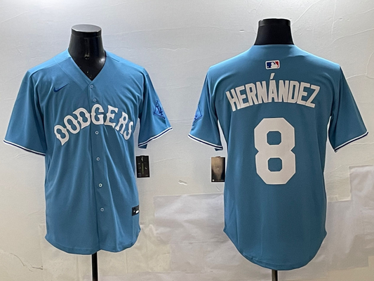 Men's Los Angeles Dodgers Enrique Hernandez #8 Light Blue Limited Player jersey