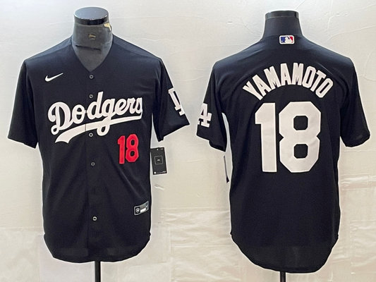 Men's Los Angeles Dodgers Yoshinobu Yamamoto #18 Black Replica Game jersey