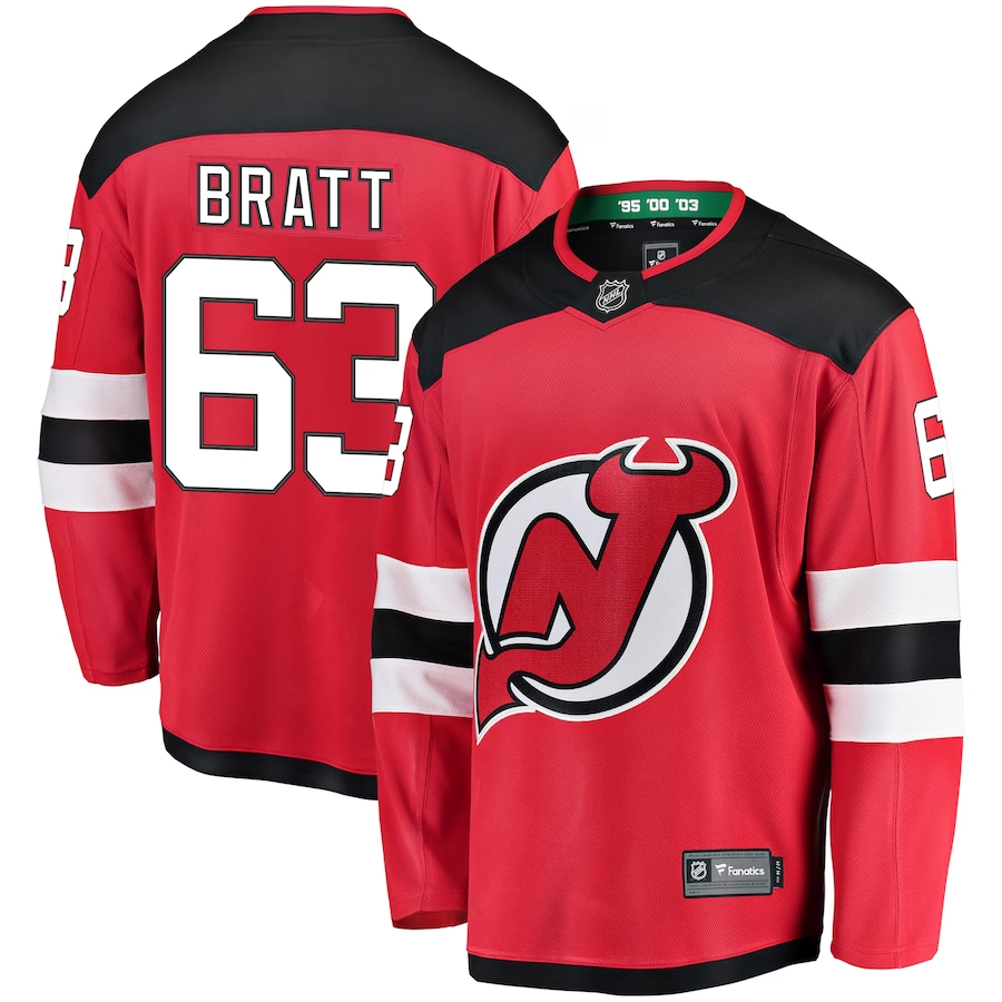 Men's New jersey Devils Jesper Bratt #63 Red Player Game jersey