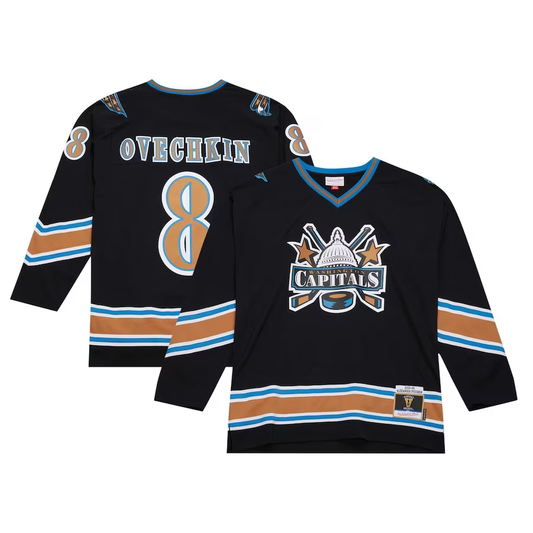 Men's Washington Capitals Alexander Ovechkin Mitchell #8 Ness Black 2005/06 Blue Line Player jersey
