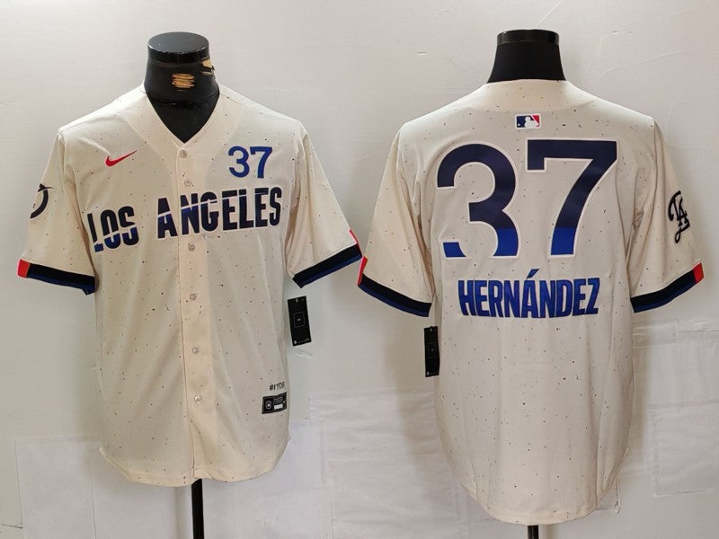Men's Los Angeles Dodgers Teoscar Hernandez #37 Cream 2024 City Connect Limited Player jersey