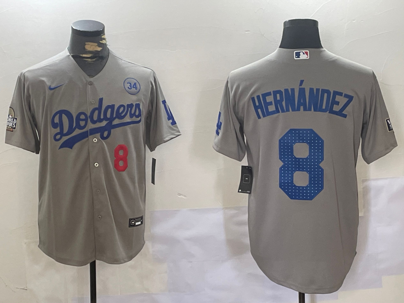 Men's Los Angeles Dodgers Enrique Hernandez #8 Gray Game jersey