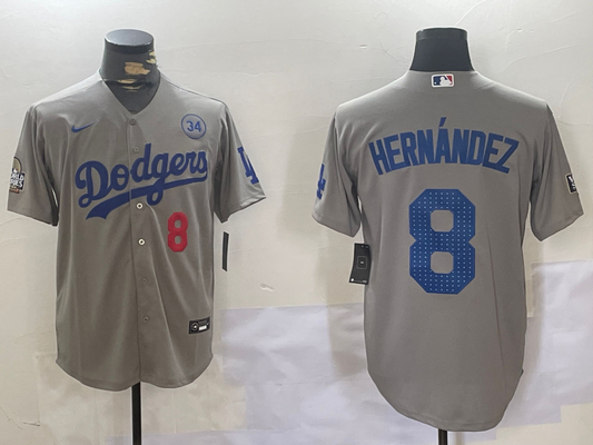 Men's Los Angeles Dodgers Enrique Hernandez #8 Gray Game jersey