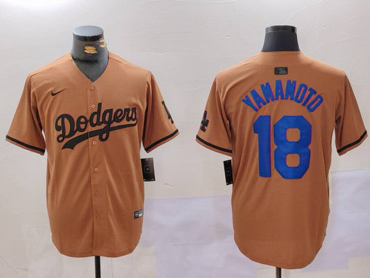 Men's Los Angeles Dodgers Yoshinobu Yamamoto #18 Brown Game Player jersey