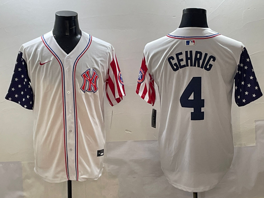 Men's New York Yankees Lou Gehrig #4 White Team Player Game Jersey