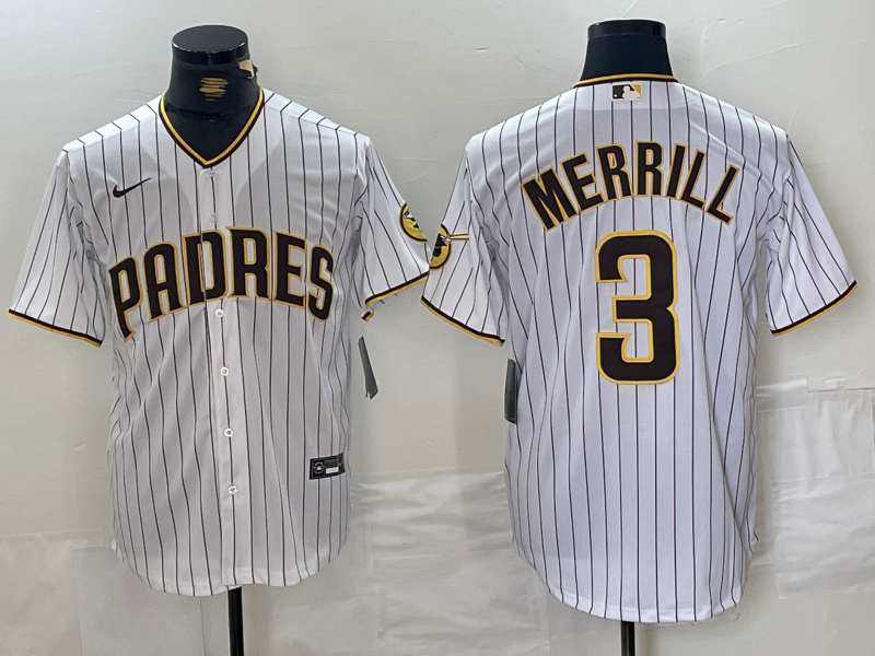 Men's San Diego Padres Jackson Merrill #3 White Home Replica Player jersey