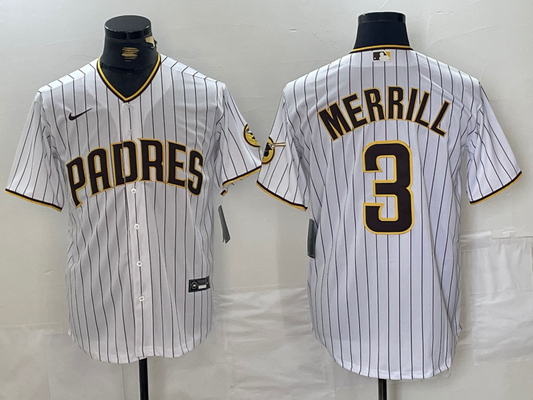 Men's San Diego Padres Jackson Merrill #3 White Home Replica Player jersey