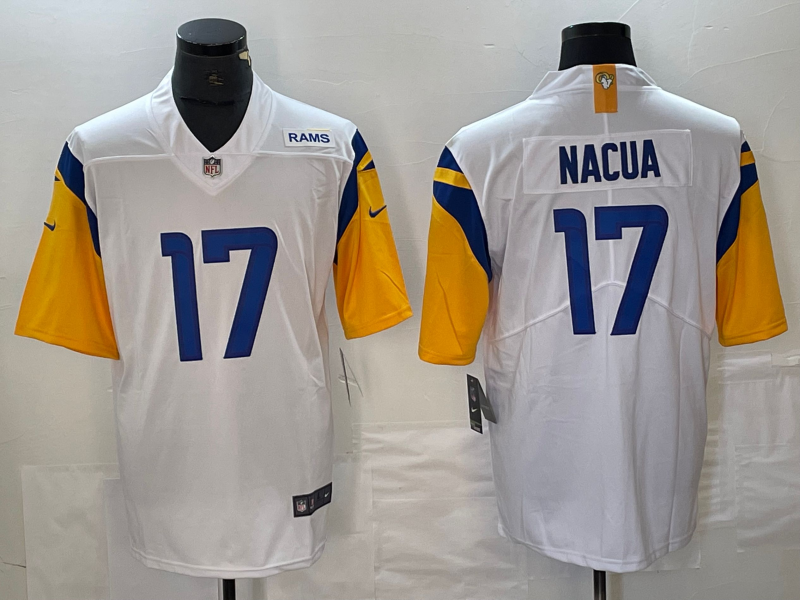 Men's Los Angeles Rams Puka Nacua #17 White Game jersey