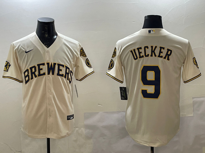 Men's Milwaukee Brewers Bob Uecker #9 Cream Home Limited Player jersey