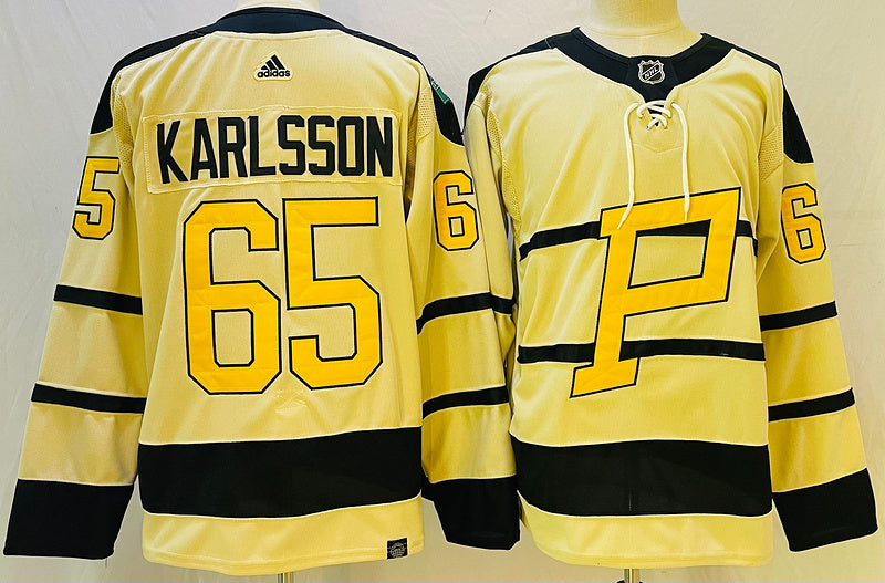Men's Pittsburgh Penguins Erik Karlsson #65 Yellow Game jersey