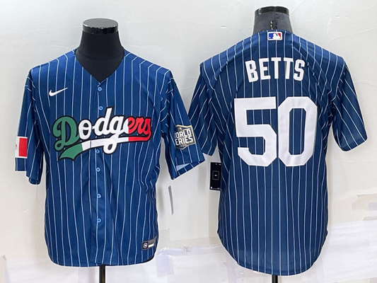 Men's Los Angeles Dodgers Mookie Betts #50 Blue Stitched Baseball jersey
