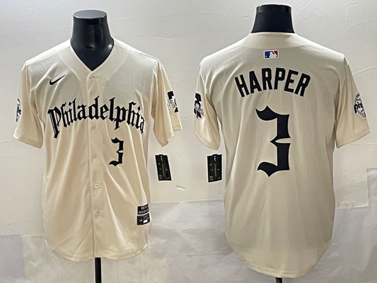 Men's Philadelphia Phillies Bryce Harper #3 Cream Limited Player Jersey