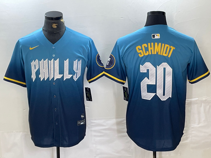 Men's Philadelphia Phillies Mike Schmidt #20 Blue 2024 City Connect Limited Player jersey