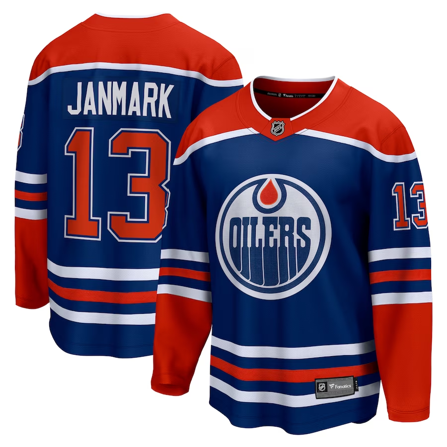 Men's Edmonton Oilers Mattias Janmark #13 Royal Home Breakaway jersey