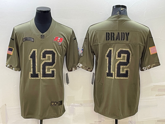 Men's Tampa Bay Buccaneers Tom Brady #12 Olive 2022 Salute To Service Retired Player Limited jersey