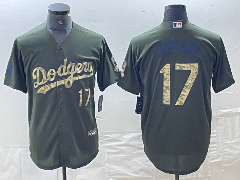 Men's Los Angeles Dodgers Shohei Ohtani #17 Army Green Game jersey