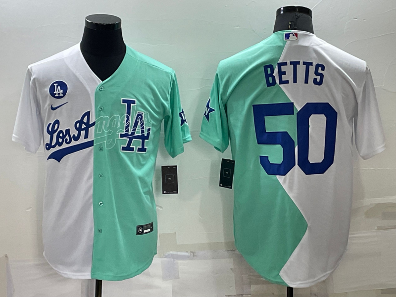 Men's Los Angeles Dodgers Mookie Betts #50 White/Green Replica Baseball jersey
