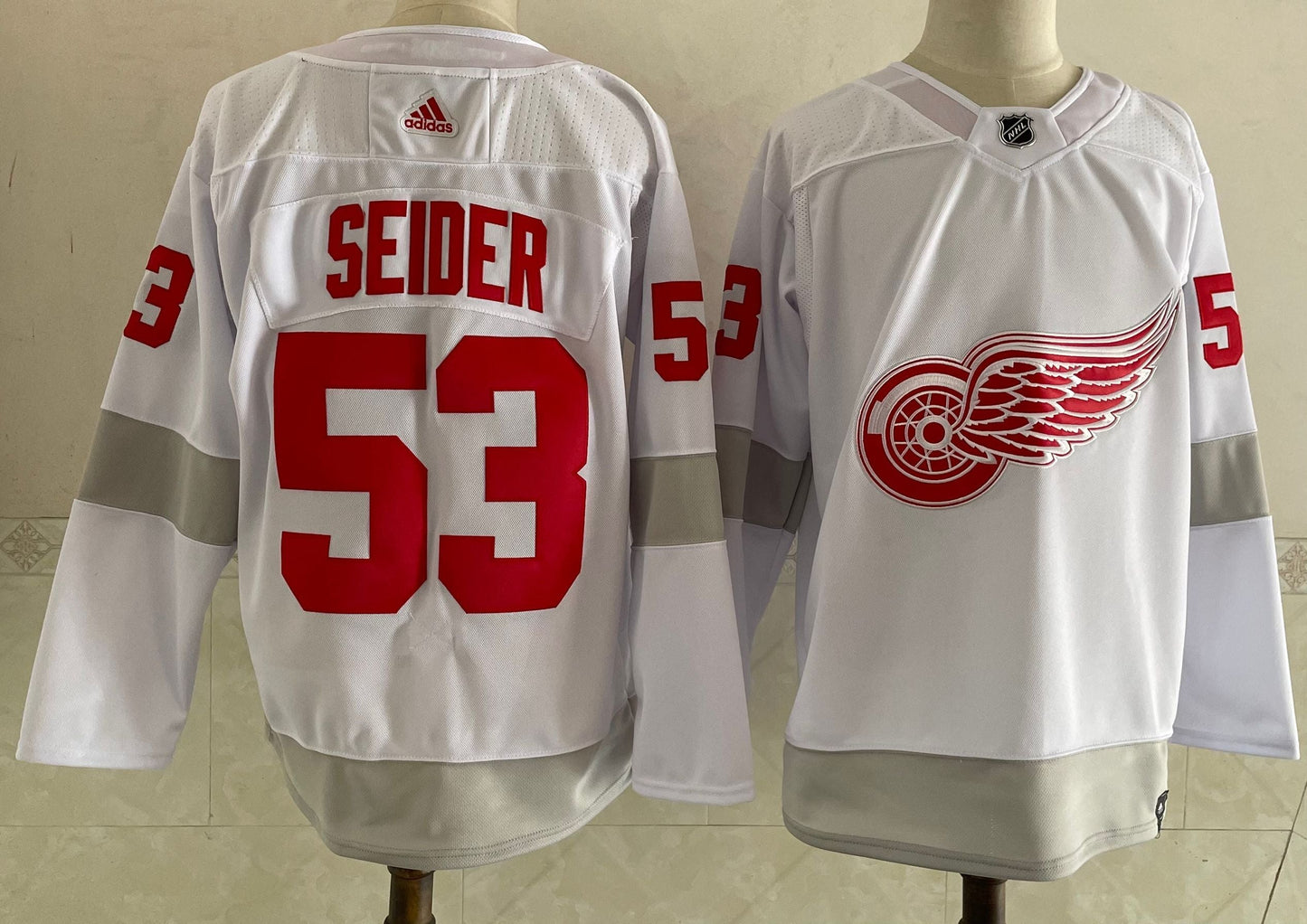 Men's Detroit Red Wings Moritz Seider #53 White Breakaway Player jersey