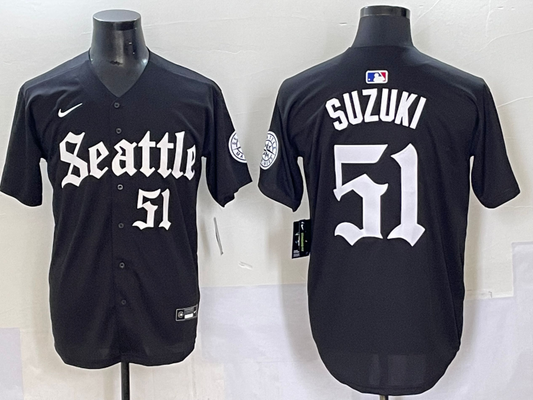 Men's Seattle Mariners Ichiro Suzuki #51 Black Replica Player Jersey