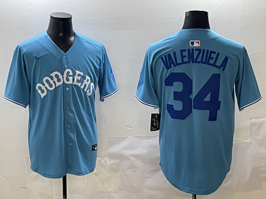 Men's Los Angeles Dodgers Fernando Valenzuela #34 Light Blue Replica Player jersey