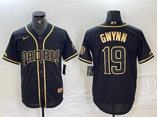 Men's San Diego Padres Tony Gwynn #19 Black Stitched jersey