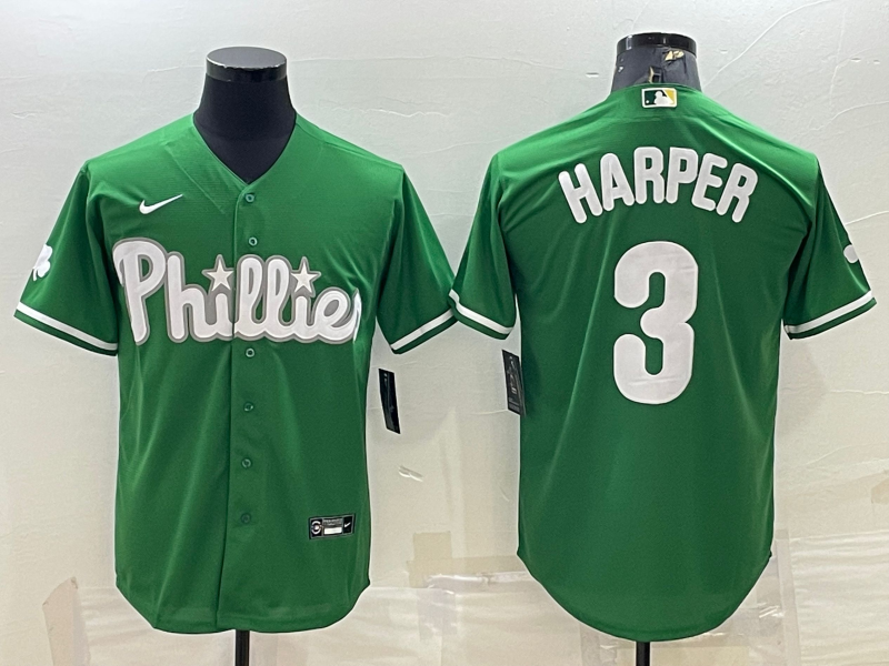Men's Philadelphia Phillies Bryce Harper #3 Green Replica Player jersey