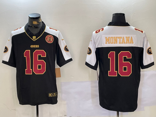 Men's San Francisco 49ers Joe Montana #16 Black Retired Team Player Game jersey