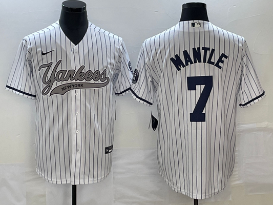 Men's New York Yankees Mickey Mantle #7 White Game jersey Joint Edition