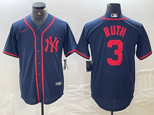 Men's New York Yankees Babe Ruth #3 Navy Limited Game jersey