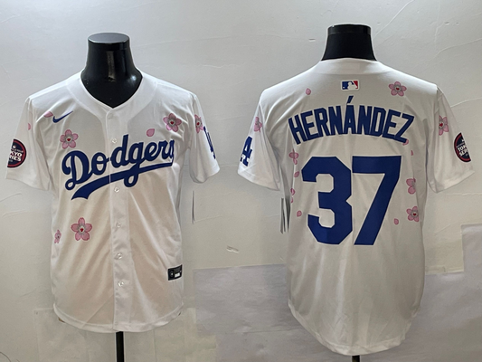 Men's Los Angeles Dodgers Teoscar Hernandez #37 White Game jersey