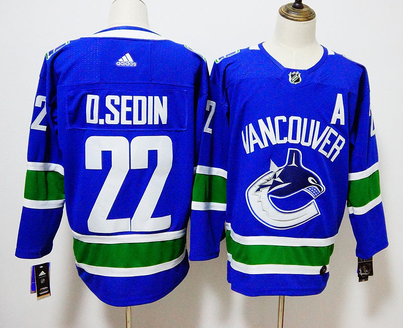 Men's Vancouver Canucks Brock Boeser Daniel Sedin #22 Blue Home Breakaway jersey