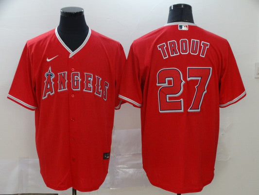 Men's Los Angeles Angels #27 Mike Trout Red Stitched jersey