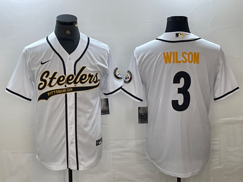 Men's Pittsburgh Steelers Russell Wilson #3 White Game jersey Joint Edition